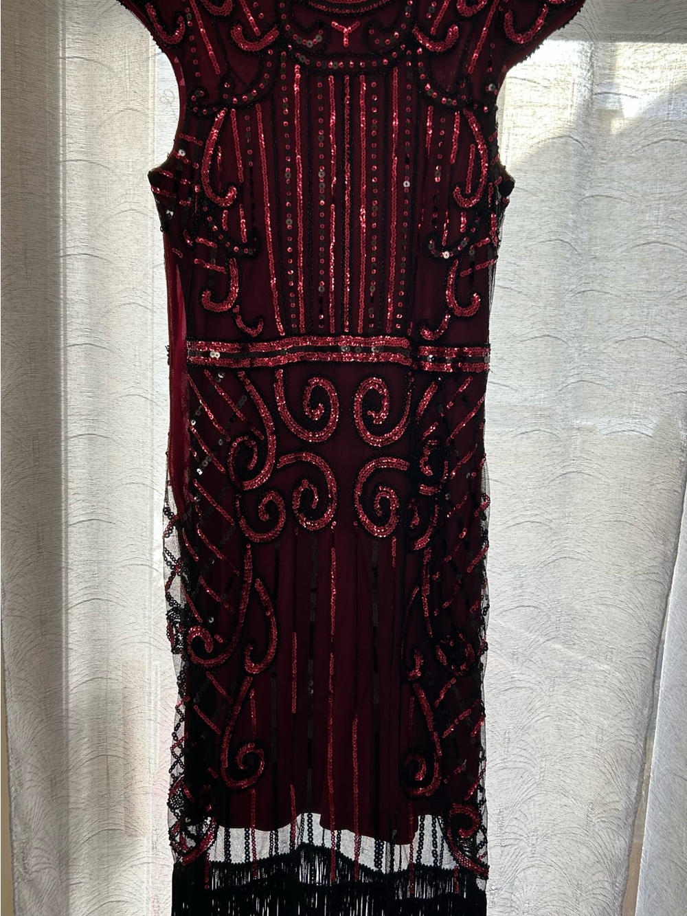 Burgundy Sequin Embellished Midi Dress